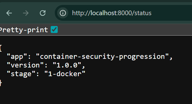 FastAPI /status endpoint returning app name, version, and current stage