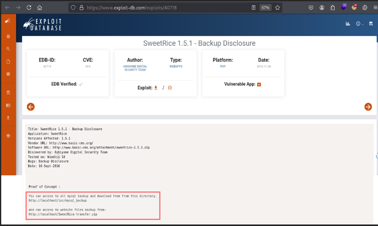 Exploit-DB Backup Disclosure PoC