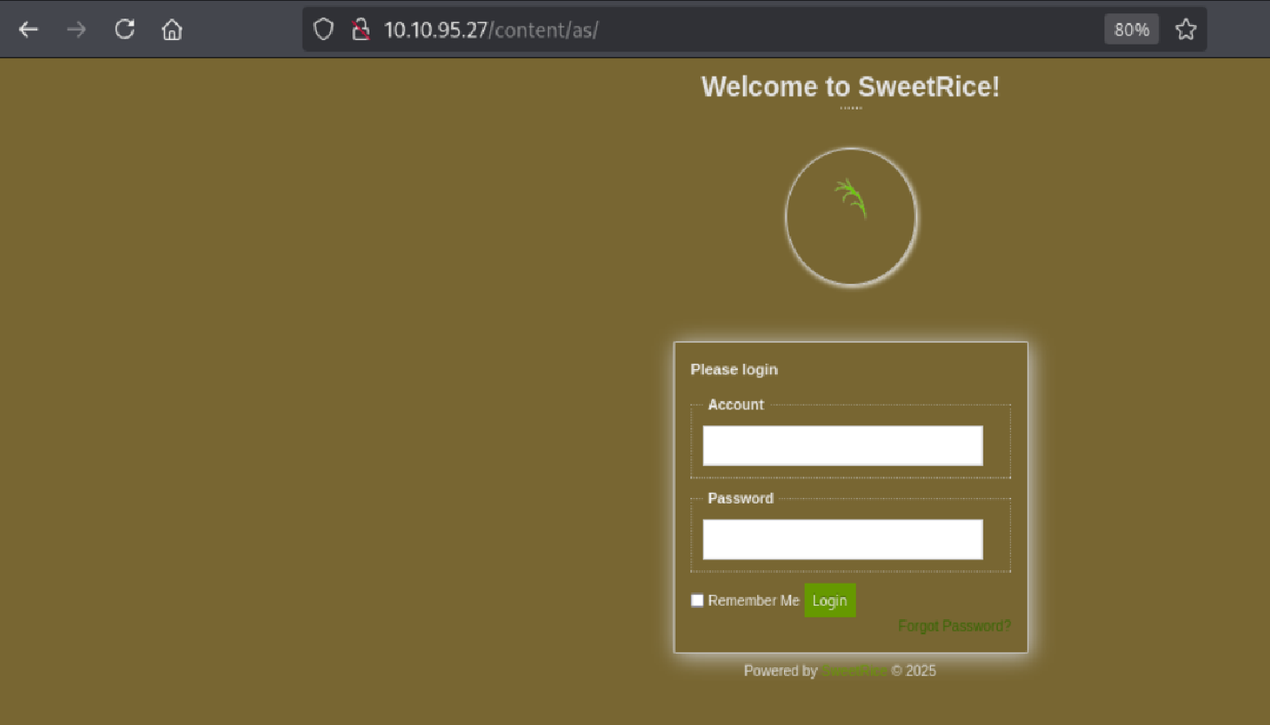 SweetRice CMS Login Page